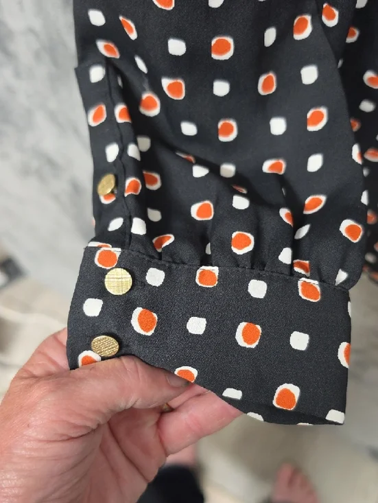 Investments Black Blouse with Orange and Cream Square Dot Print Sz XLP - Picture 3 of 6